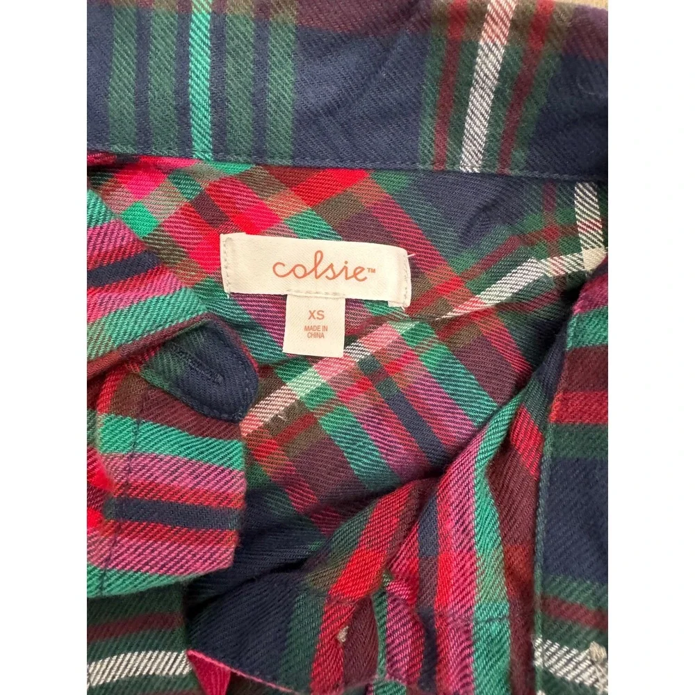 Colsie Plaid Pajama Set Button Up Top Shorts Lounge‎ Sleepwear XS